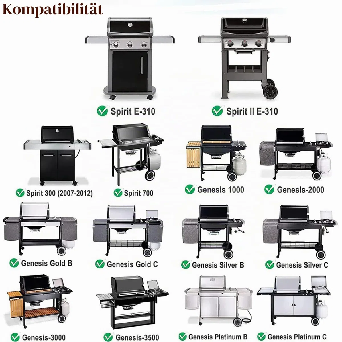 GFTIME 44,4 x 30CM 7527 Grillrost Ersatz für Weber Spirit I & II E-310 S-310 E-320 S-320, Spirit 700 900, Genesis Silver/Platin/Gold B&C, Edelstahl Grillroste für Weber 7525 7638 7639, 2 Stück